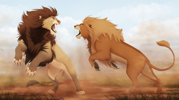 Lions Fight Artwork 4k Wallpaper