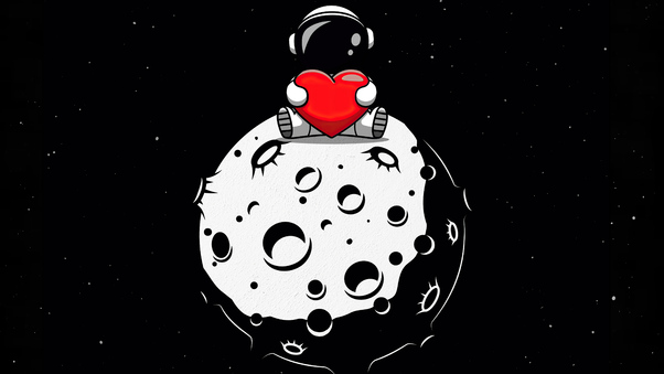 Little Astronaut On Moon With Heart In Hand 5k Wallpaper
