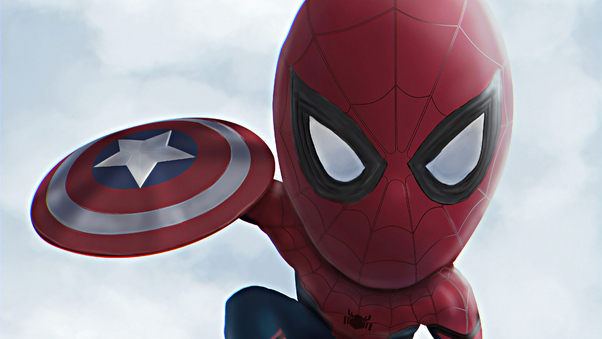 Little Spiderman With Shield Wallpaper