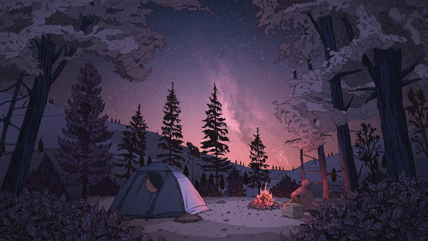 Lofi Winter Camping 5k Wallpaper