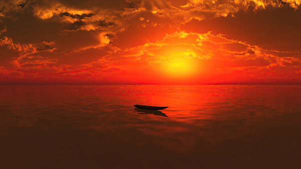 Lone Boat Sunset 4k Wallpaper