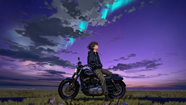 Lone Guy Sitting On A Motorcycle (3000x2000) Resolution Wallpaper