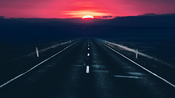 Long Alone Dark Road Sunset View Wallpaper