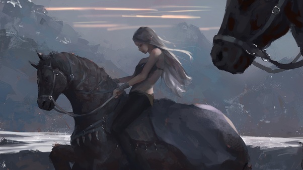 Long Hair Girl On Horse By Wlop Wallpaper