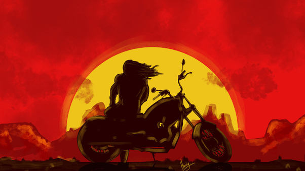 Long Hair Man On Bike Rising Sun Wallpaper