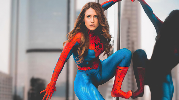 Looking Over City Spidergirl Cosplay No Mask Wallpaper