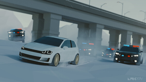 Low Poly Art Volkswagen Police Chase Wallpaper