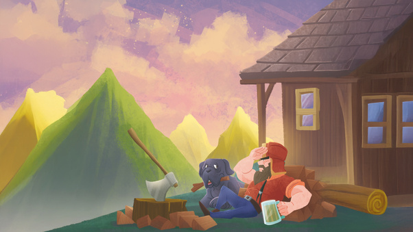 Lumberjack At Sunset (1280x720) Resolution Wallpaper