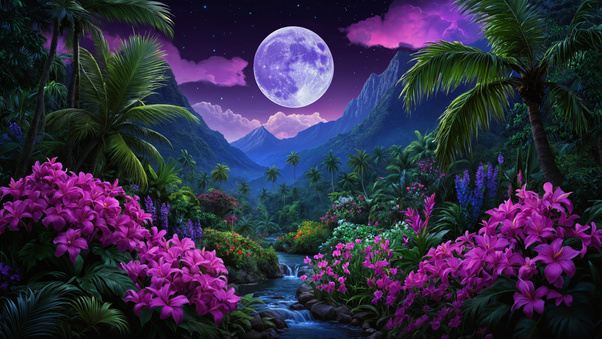 Lunar Bloom Jungle Under The Moonlight (1920x1080) Resolution Wallpaper