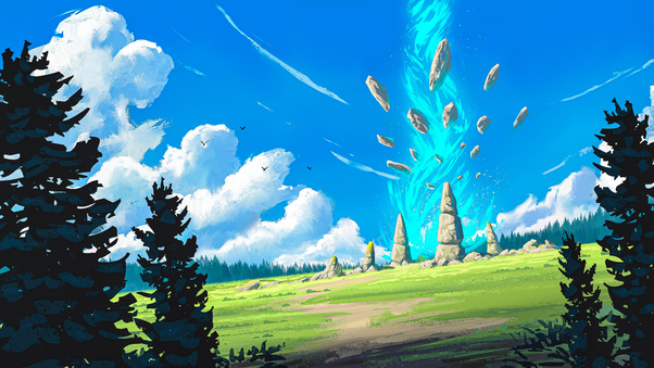 Magic Stones Levitating With Blue Energy (1280x720) Resolution Wallpaper