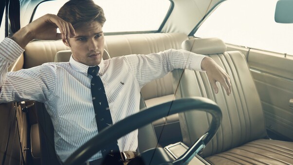 Male Model Sitting In The Car Ralph Lauren Photoshoot Wallpaper