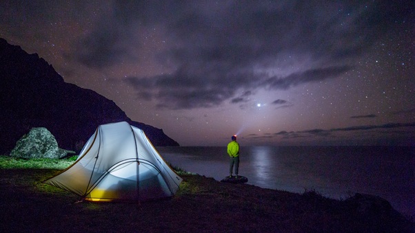 Man Camp Forest Night Stars Galaxy, HD Photography, 4k