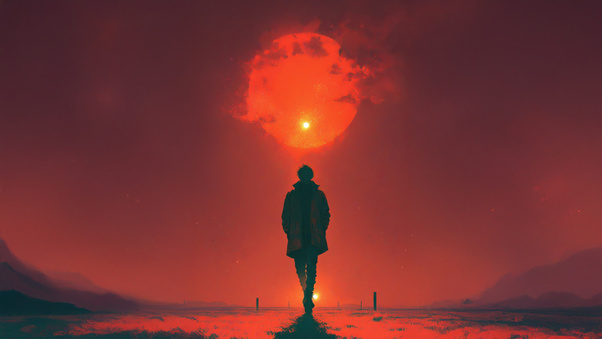 Man Walking Alone Red Horizon (1400x900) Resolution Wallpaper