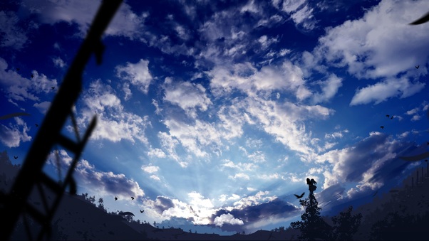 Manga Original Art Clouds Sky Birds 4k Wallpaper