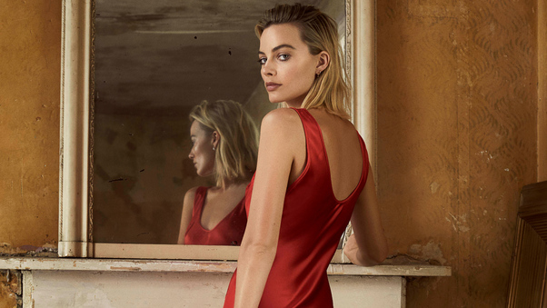 Margot Robbie In Red Dress Photoshoot For Evening Standarad Wallpaper