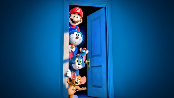 Mario Doraemon Tom And Jerry Blue Door Adventure (3000x2000) Resolution Wallpaper