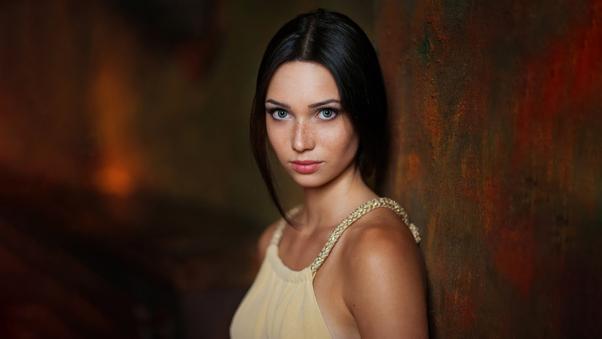 Mariya Volokh Blue Eyes Dark Hair Wallpaper