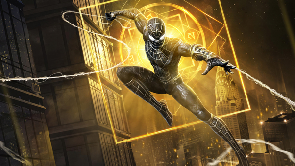Marvel Super War Spider Man In His Black And Gold Suit Wallpaper
