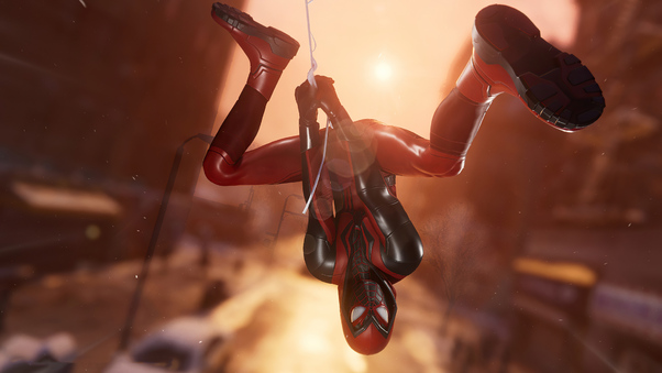 Marvels Spider Man Miles Morales Hanging In City 4k Wallpaper