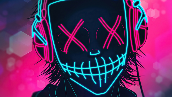 Mask Boy Listening Music Neon 4k Wallpaper