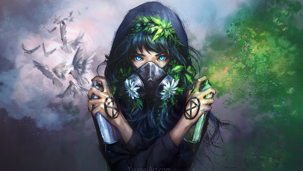 Mask Girl With Bottle Spray Wallpaper