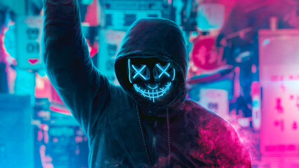 Mask Guy Neon Man With Smoke Bomb 4k Wallpaper