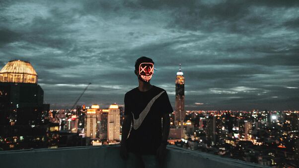 Mask Neon Guy 4k Wallpaper