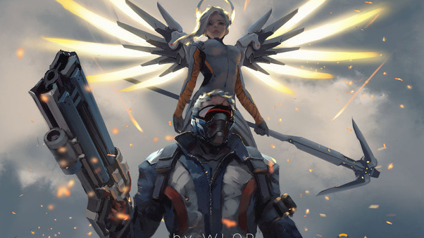 Mercy And Soldier 76 Overwatch Artwork Wallpaper