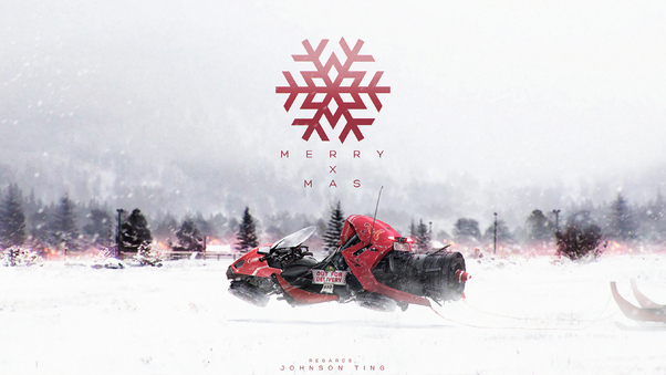 Merry X Mas Snowmobile Wallpaper