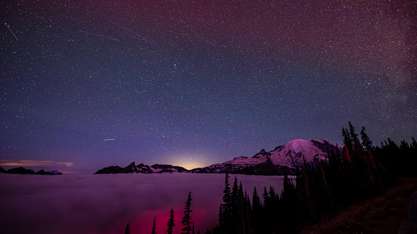 Meteor Shower Under A Layer Of Clouds Wallpaper