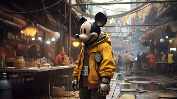 Mickey Meets Futuristic City Wallpaper