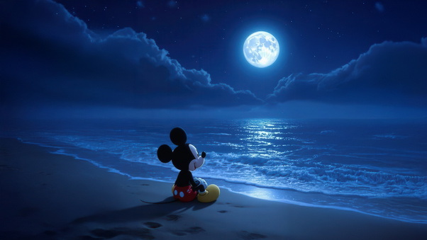 Mickey Mouse Under The Moonlit Sea (3000x2000) Resolution Wallpaper