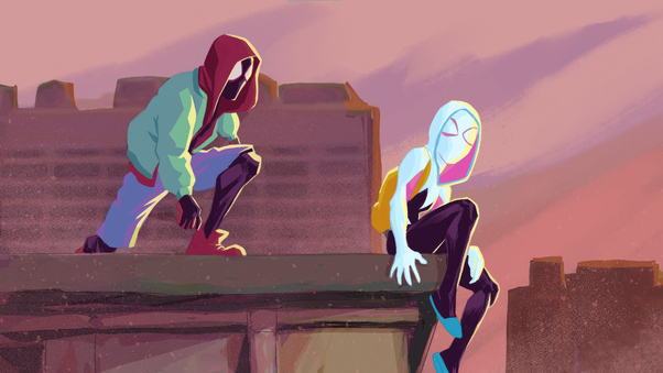 Miles And Gwen In Across The SpiderVerse Wallpaper