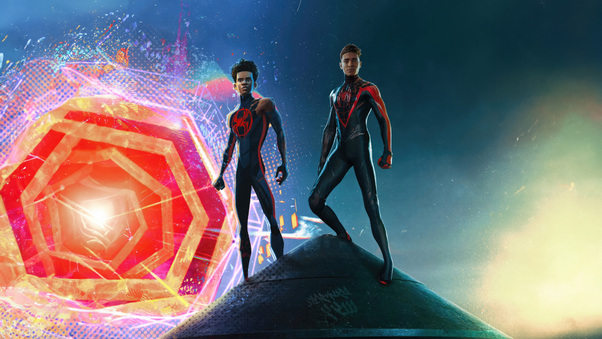 Miles And Peter Parker Spiderman Across The Spiderverse 2023 Wallpaper