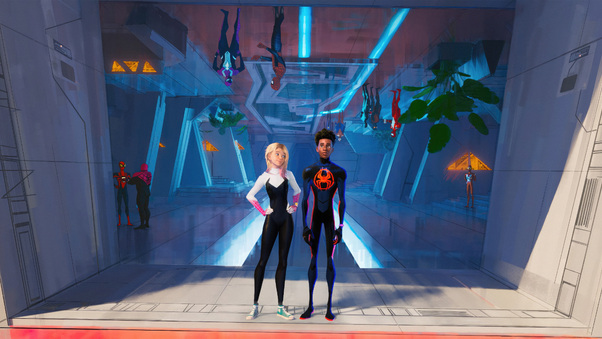 Miles Morales And Gwen Stacy In Spider Man Across The Spider Verse Wallpaper