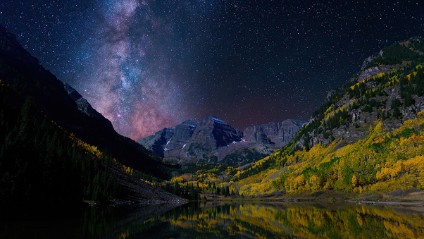 Milky Way On Starry Night Landscape 4k Wallpaper