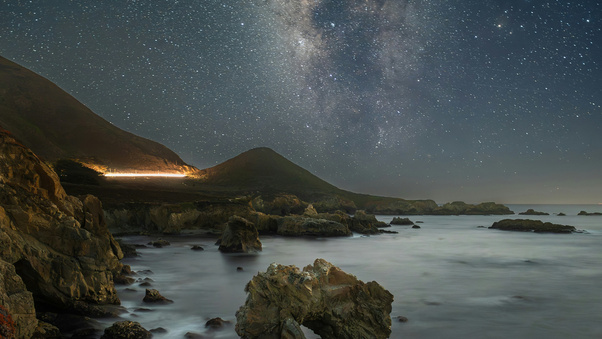 Milky Way Over The Silent Coast (3440x1440) Resolution Wallpaper