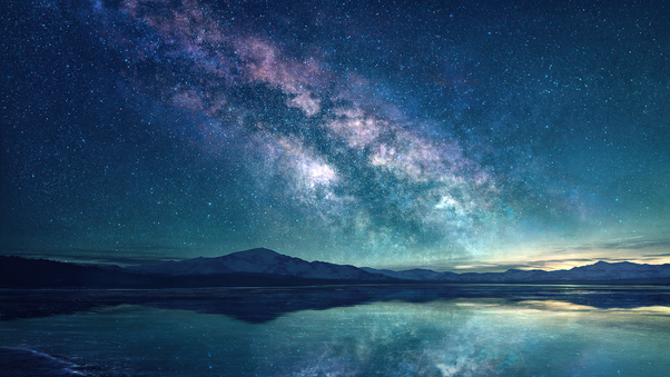 Milky Way Sky Blue Lake 5k Wallpaper