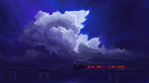 Minimal Train In Night S Embrace Wallpaper