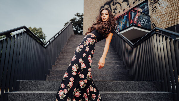 Model Posing At Stairway Wallpaper