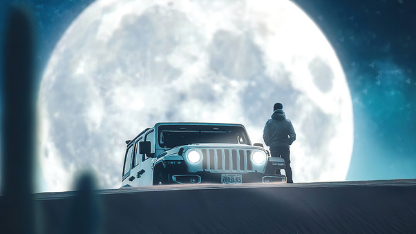 Moon And Jeep Wallpaper