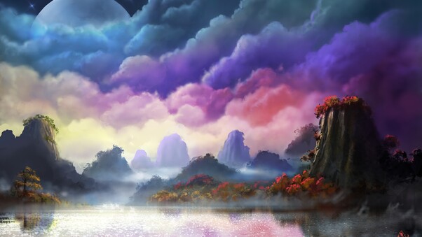 Moon Fantasy Sky Landscape Wallpaper