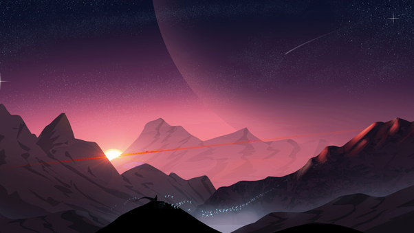 Moon Mountains Sunrise And Magical Power Wallpaper
