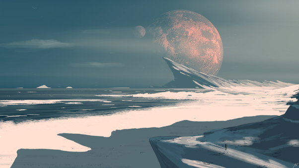 Moon Ocean Digital Art Wallpaper