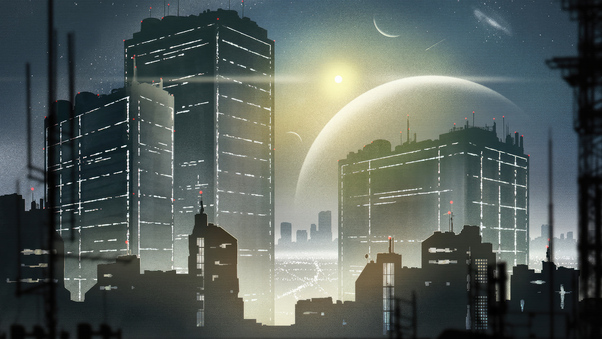 Moon Over Metropolis Nighttime Glows And Glitters Wallpaper
