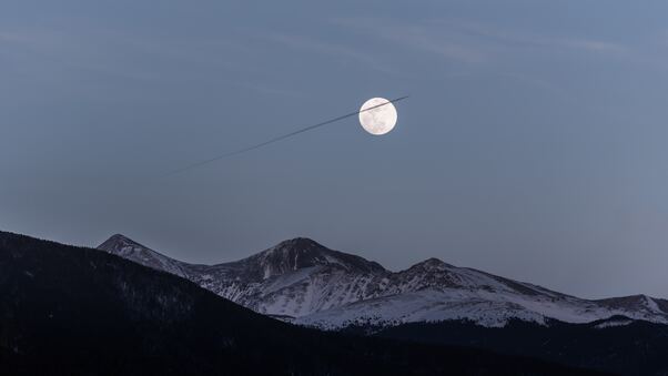 Moon Over Snowy Mountains 5k Wallpaper