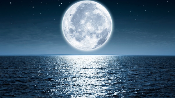 Moon Sea Night 5k Wallpaper