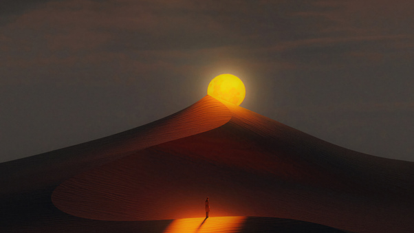 Moon Sunset Dune 4k Wallpaper