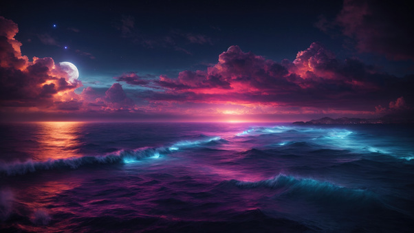 Moonlit Horizons A Deep Ocean Dream Wallpaper