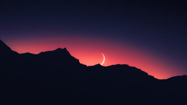 Moonset Silhouette 5k Wallpaper